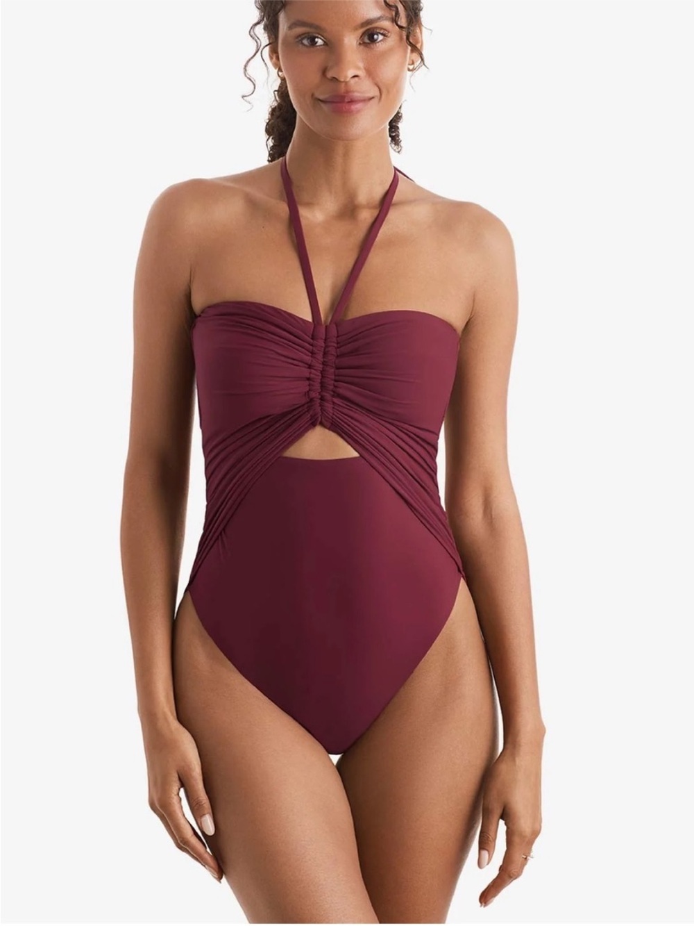 Mimi Flamingo Ruched Twist-Front One-Piece Swimsuit - Burgundy